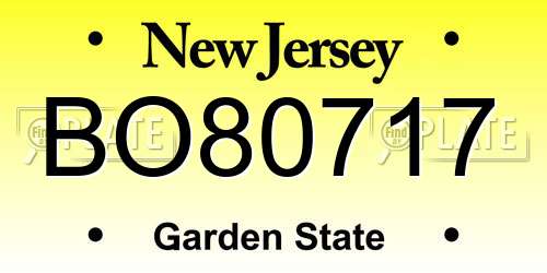 BO80717 New Jersey License Plate