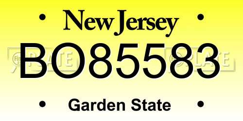 BO85583 New Jersey License Plate
