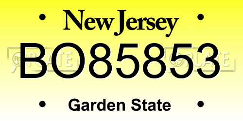 BO85853 New Jersey License Plate