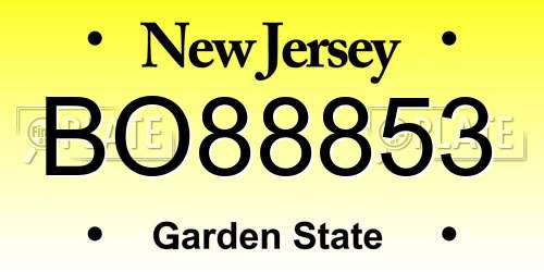 BO88853 New Jersey License Plate