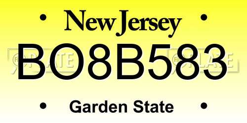BO8B583 New Jersey License Plate