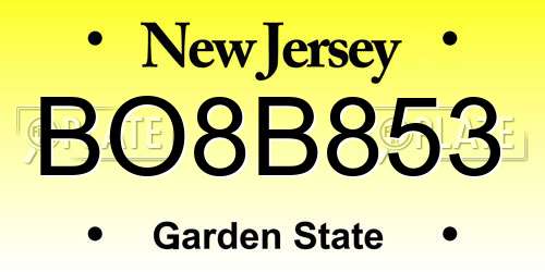 BO8B853 New Jersey License Plate