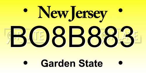 BO8B883 New Jersey License Plate