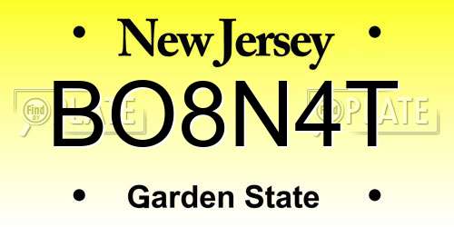 BO8N4T New Jersey License Plate