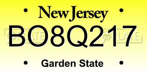 BO8Q217 New Jersey License Plate