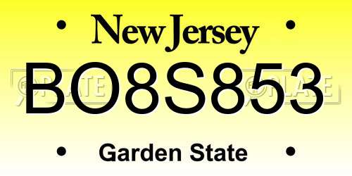 BO8S853 New Jersey License Plate