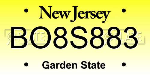 BO8S883 New Jersey License Plate