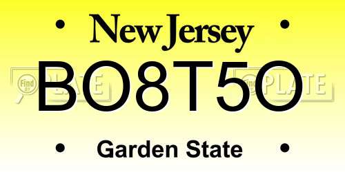 BO8T5O New Jersey License Plate
