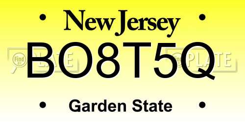 BO8T5Q New Jersey License Plate