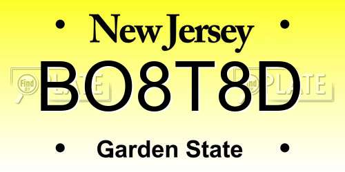 BO8T8D New Jersey License Plate