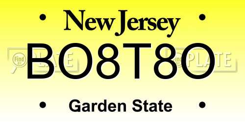 BO8T8O New Jersey License Plate