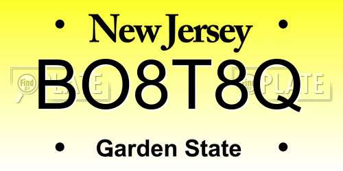 BO8T8Q New Jersey License Plate