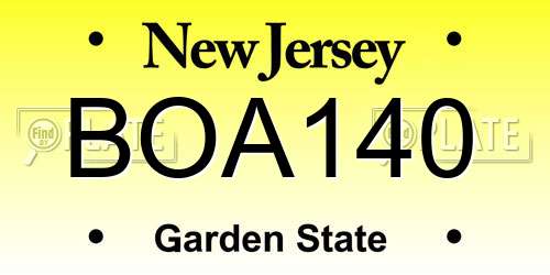 BOA140 New Jersey License Plate