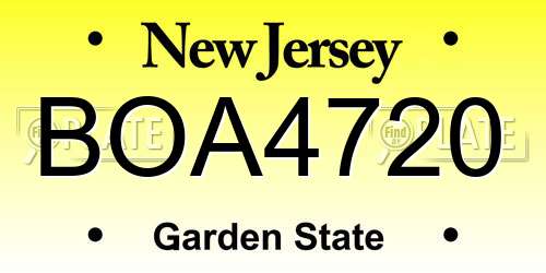 BOA4720 New Jersey License Plate