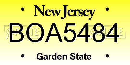 BOA5484 New Jersey License Plate
