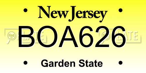 BOA626 New Jersey License Plate