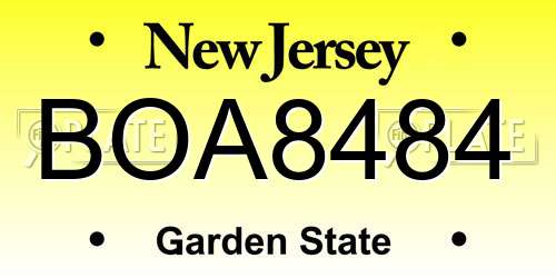 BOA8484 New Jersey License Plate
