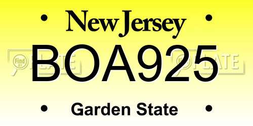 BOA925 New Jersey License Plate