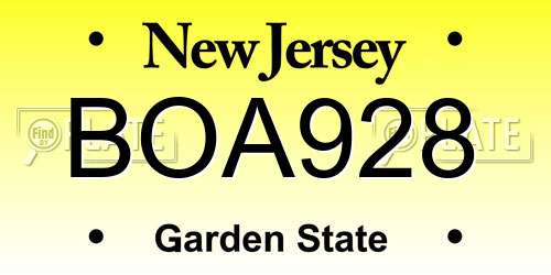 BOA928 New Jersey License Plate