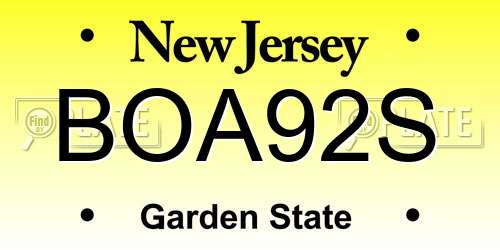BOA92S New Jersey License Plate