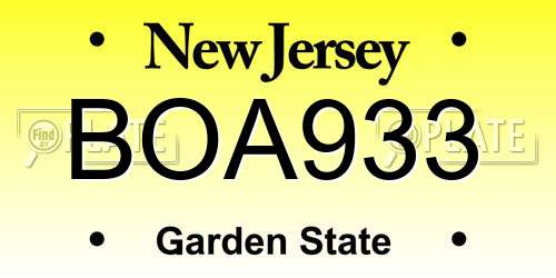 BOA933 New Jersey License Plate