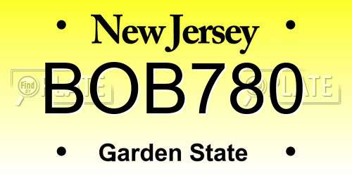 BOB780 New Jersey License Plate