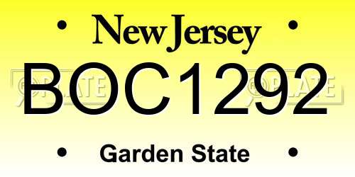 BOC1292 New Jersey License Plate