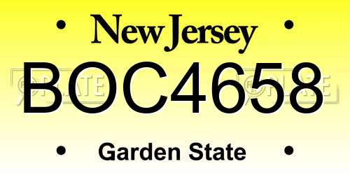 BOC4658 New Jersey License Plate