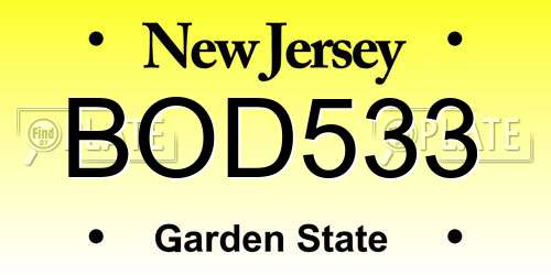 BOD533 New Jersey License Plate