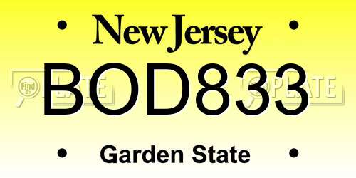 BOD833 New Jersey License Plate