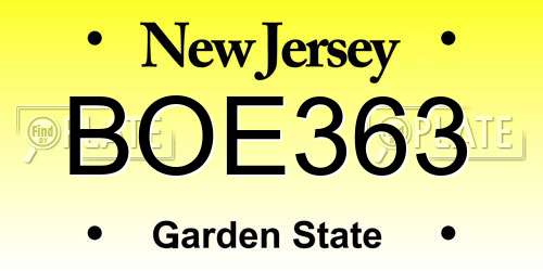BOE363 New Jersey License Plate