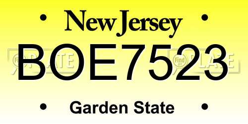 BOE7523 New Jersey License Plate