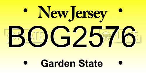 BOG2576 New Jersey License Plate