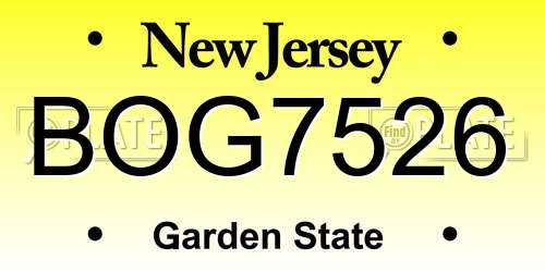 BOG7526 New Jersey License Plate