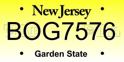 BOG7576 New Jersey License Plate