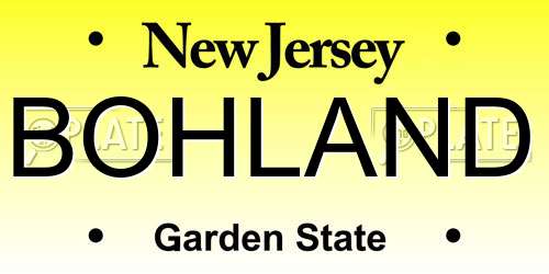 BOHLAND New Jersey License Plate