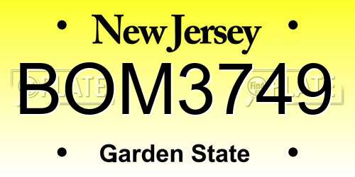 BOM3749 New Jersey License Plate
