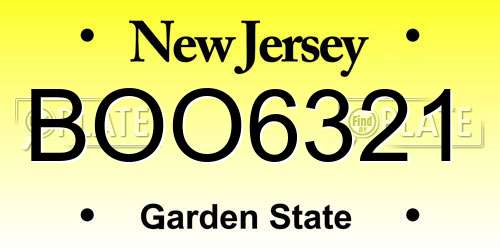 BOO6321 New Jersey License Plate