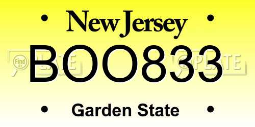 BOO833 New Jersey License Plate