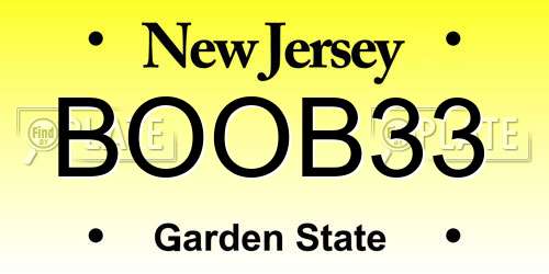 BOOB33 New Jersey License Plate