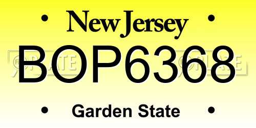 BOP6368 New Jersey License Plate