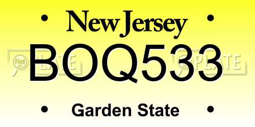 BOQ533 New Jersey License Plate