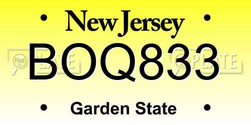 BOQ833 New Jersey License Plate