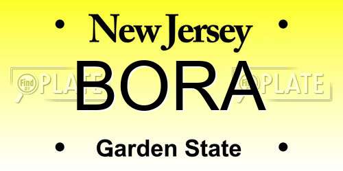 BORA New Jersey License Plate