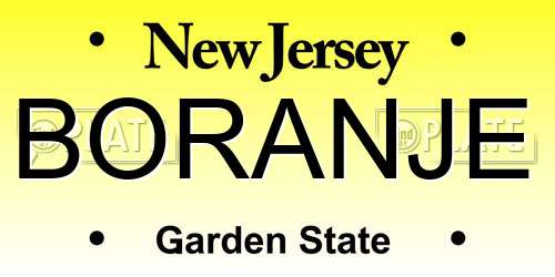 BORANJE New Jersey License Plate