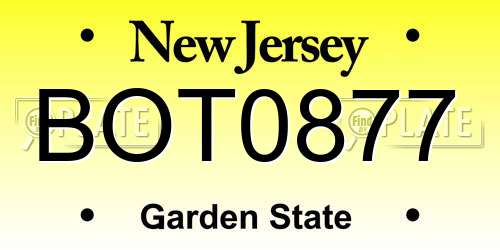 BOT0877 New Jersey License Plate
