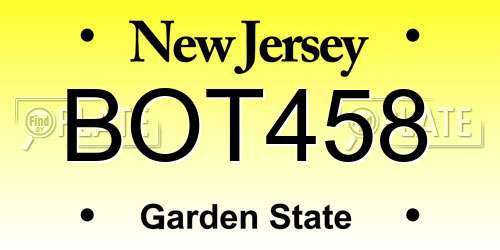 BOT458 New Jersey License Plate