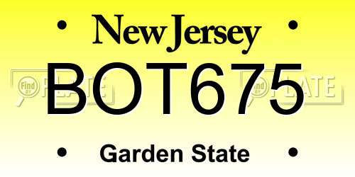 BOT675 New Jersey License Plate