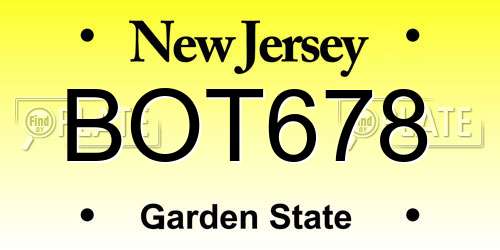 BOT678 New Jersey License Plate