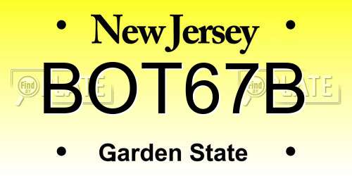 BOT67B New Jersey License Plate